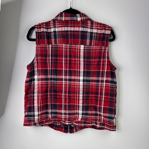 Christopher & Banks Red and Blue Plaid Vest Sleeveless Design - Picture 2 of 8